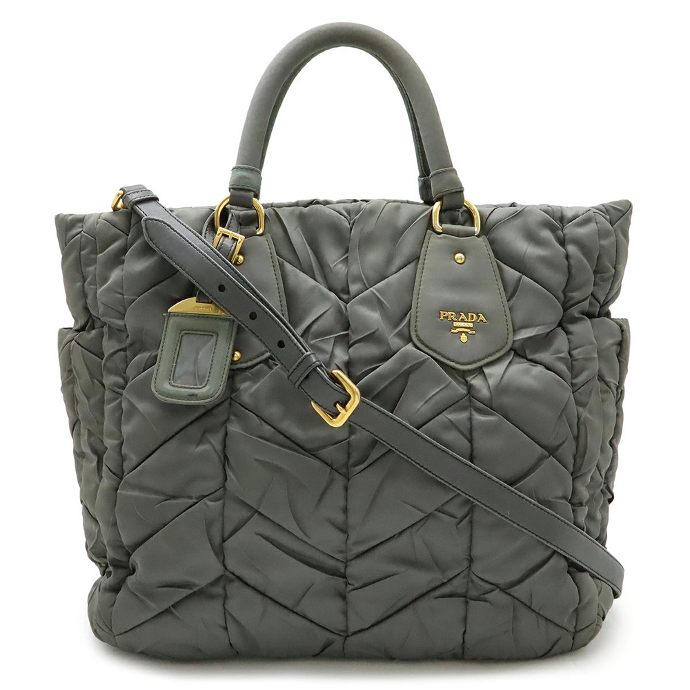 Prada Tote Tessuto Saffiano Bag Crossbody Quilted Leather Khaki Green